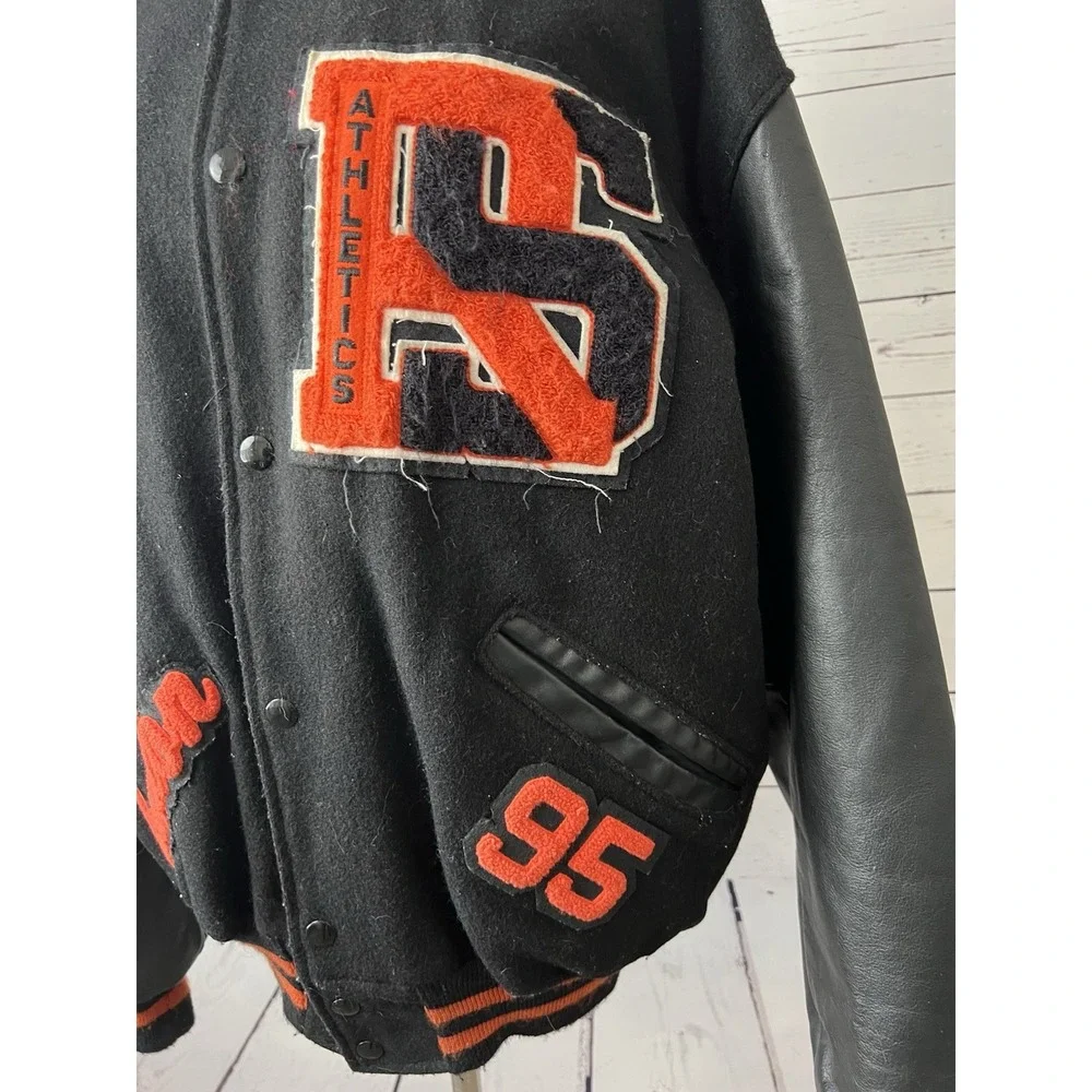 Delong Letterman Jacket Wool USA Large Vintage 80s 90s High School Bomber Coat
